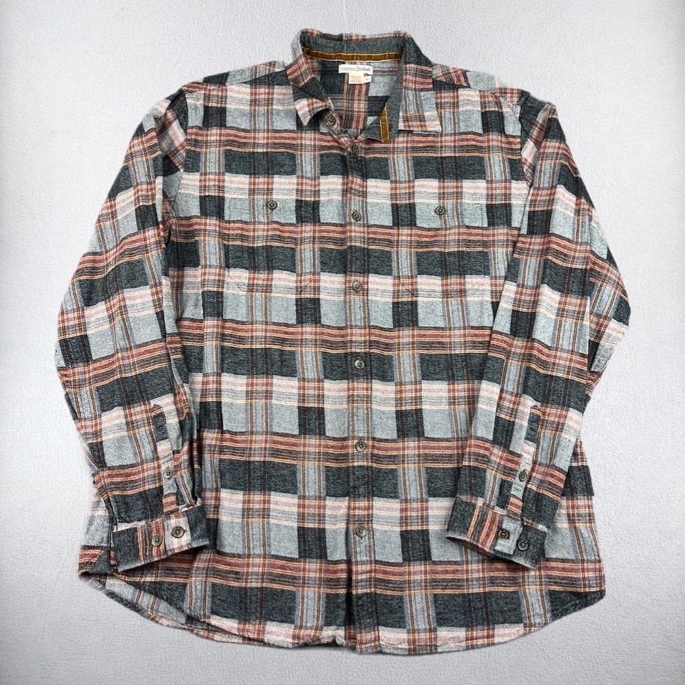 Carbon 2 Cobalt Flannel Shirt Mens Large Gray Orange Plaid Long Sleeve Button